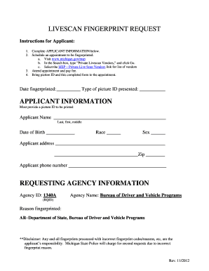 Livescan Fingerprint Request Form