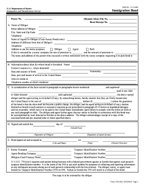 US Immigration Bond Form I-352