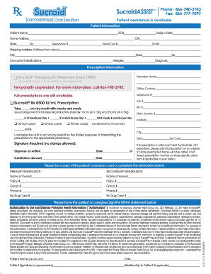 Sucraid Prescription Form