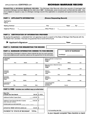 Michigan Marriage Record Application
