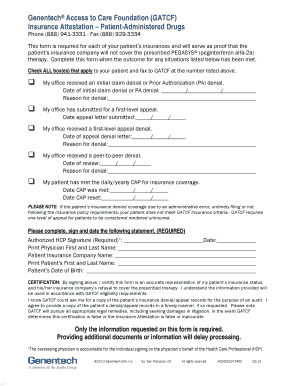 Insurance Attestation Form for Patient-Administered Drugs