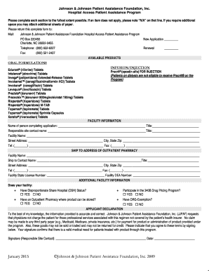 Johnson & Johnson Hospital Access Patient Assistance Program Application