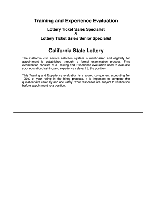 California Lottery Ticket Sales Training and Experience Evaluation