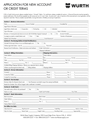 Application for New Account or Credit Terms
