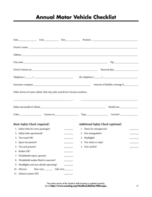 Annual Motor Vehicle Checklist