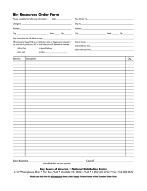 Boy Scouts Bin Resources Order Form