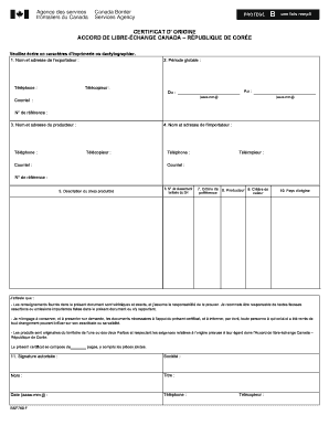 CERTIFICAT D' ORIGINE ACCORD DE LIBRE-ÉCHANGE CANADA – RÉPUBLIQUE DE CORÉE