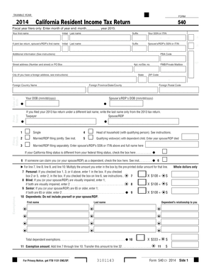 California Resident Income Tax Return 540