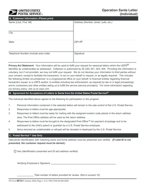 USPS Operation Santa Letter Request Form