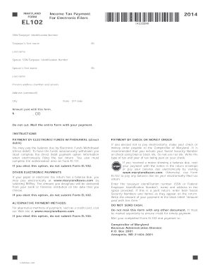 Maryland Income Tax Payment Form EL102