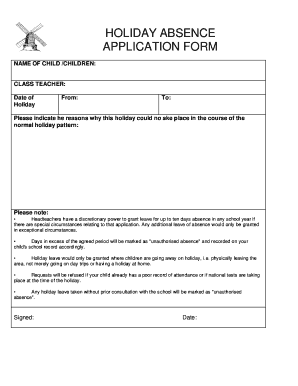 Holiday Absence Application Form