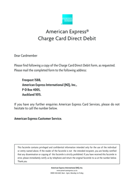 American Express Charge Card Direct Debit Form