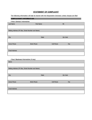 Statement of Complaint Form