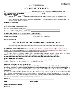 Portland State University ACH Debit Authorization