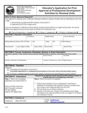 Montana Educator's Application for Prior Approval of Professional Development