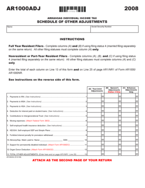 Arkansas Individual Income Tax Schedule of Other Adjustments