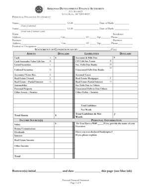 Arkansas Personal Financial Statement