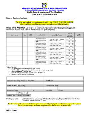Arkansas Child Care Arrangement Verification