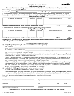 MetLife Beneficiary Designation Form