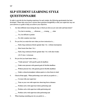 SLP Student Learning Style Questionnaire