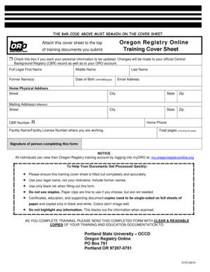 Oregon Registry Online Training Cover Sheet