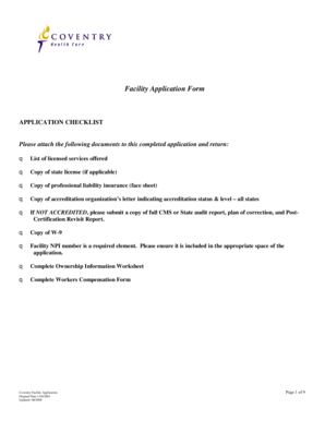Coventry Facility Application Form
