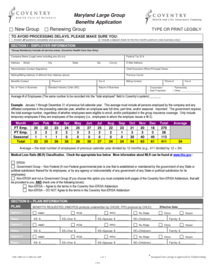 Maryland Large Group Benefits Application