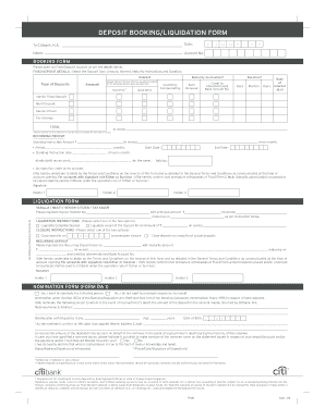 Citibank Fixed Deposit Booking/Liquidation Form