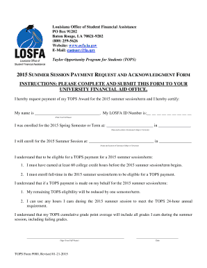 TOPS Summer Session Payment Request Form