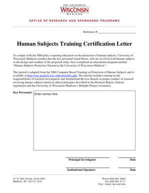 Human Subjects Training Certification Letter