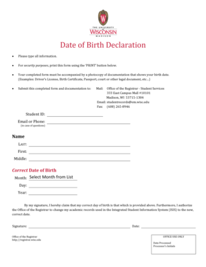 Date of Birth Declaration Form