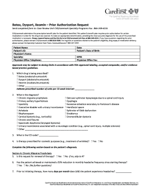 Botox Dysport Xeomin Prior Authorization Request