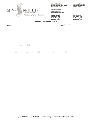 Patient Registration Form for Spine Surgery