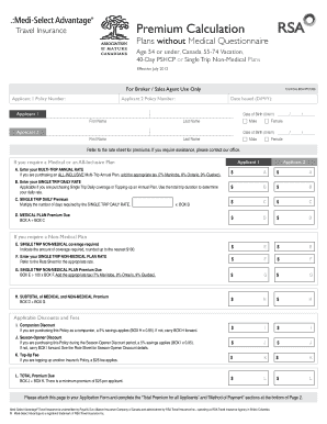 Travel Insurance Premium Calculation Form