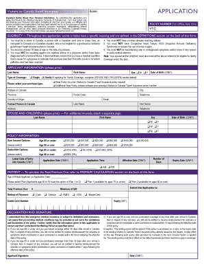Visitors to Canada Travel Insurance Application