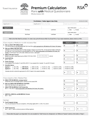 Travel Insurance Premium Calculation Form