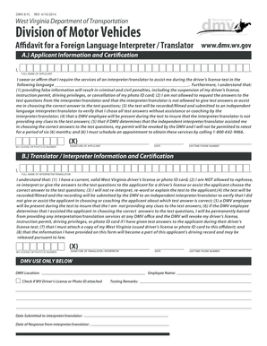 West Virginia Foreign Language Interpreter Affidavit