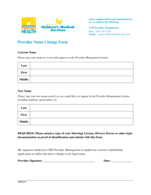 Provider Name Change Form