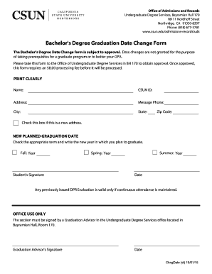 Bachelor's Degree Graduation Date Change Form