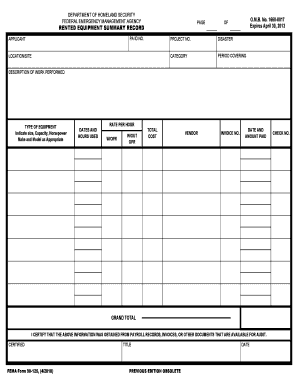 FEMA Rented Equipment Summary Record