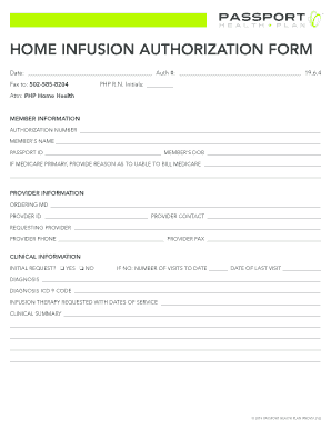 Home Infusion Authorization Form