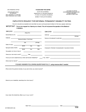 Employee's Request for Informal Permanent Disability Rating