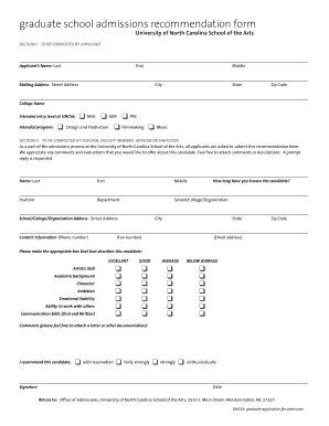 UNCSA Graduate School Admissions Recommendation Form