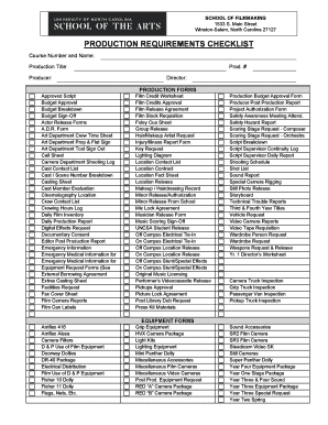 Sample call sheet - Production requirements checklist - University of North Carolina ...