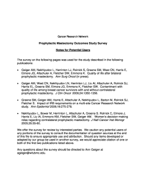 Prophylactic Mastectomy Outcomes Study Survey