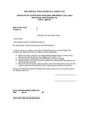 Seller's Affidavit for Home Equity Theft Protection Act