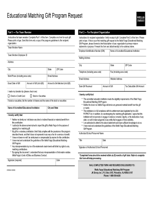 Wells Fargo Educational Matching Gift Program Request