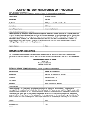 Juniper Networks Matching Gift Program Form