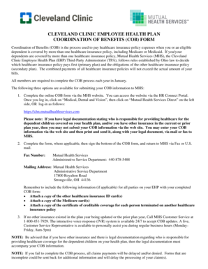 Cleveland Clinic Employee Health Plan COB Form