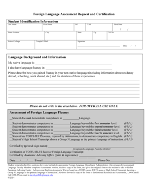 Foreign Language Assessment Request and Certification